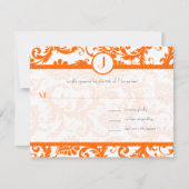 Oranje Damask Monogram Trouw Uitnodiging (Voorkant)