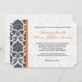Oranje Damask Monogram Weddenschap Kaart (Voorkant)