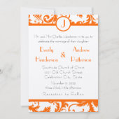 Oranje Damask Monogram Weddenschap Kaart (Voorkant)