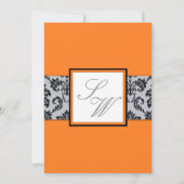 Oranje Damask Monogram Weddenschap Kaart (Achterkant)