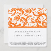 Oranje Damask Monogram Wedding Kaart (Voorkant)