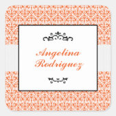Oranje Damask Pattern Afstuderen Vierkante Sticker (Voorkant)