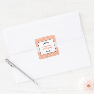Oranje Damask Pattern Afstuderen Vierkante Sticker