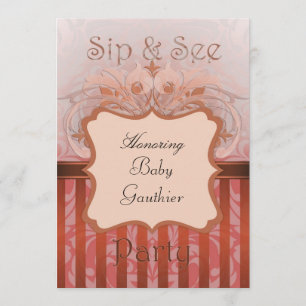 Oranje Damask Sip & Zie Uitnodiging Baby shower