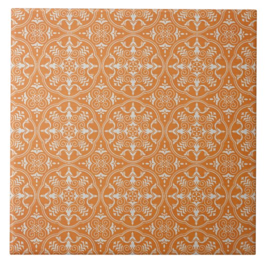 Oranje Damask Tile Tegeltje (Voorkant)
