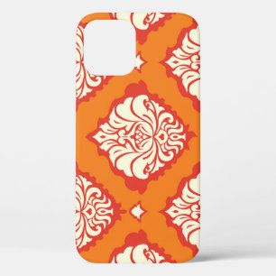 Oranje damast behang: bloemennaadloos. iPhone 12 hoesje