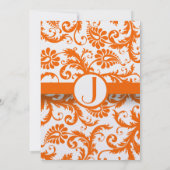 Oranje Damast Monogram Huwelijksuitnodiging Kaart (Achterkant)