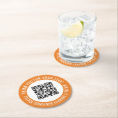 Oranje Dank je Scan me Promotionele QR-code Ronde Kartonnen Onderzetter (Insitu)