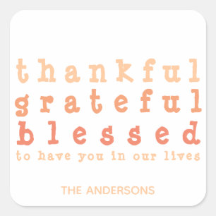 Oranje dankbare goddeloze Thanksgiving Vierkante Sticker