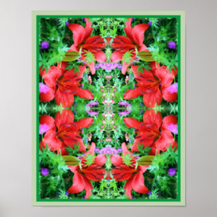 Oranje Daylilies Spiegelen Abstracte Bloemenkunst Poster