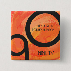 Oranje decennium 90e verjaardag vierkante button 5,1 cm