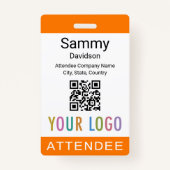 Oranje Deelnemer Badge Event Gast QR Code Logo (Voorkant)