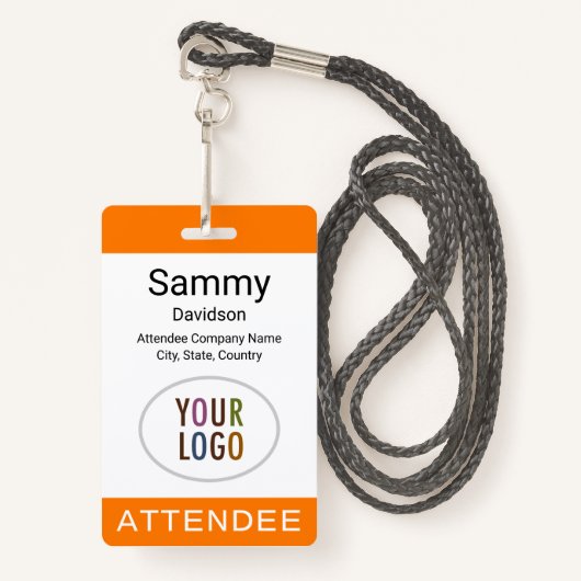 Oranje Deelnemer Badge Event Logo Lanyard Clip Ree (Voorkant met draagriem)