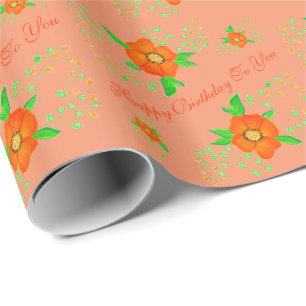 Oranje Designer Bloemen Verjaardagscadeau Wrap Cadeaupapier