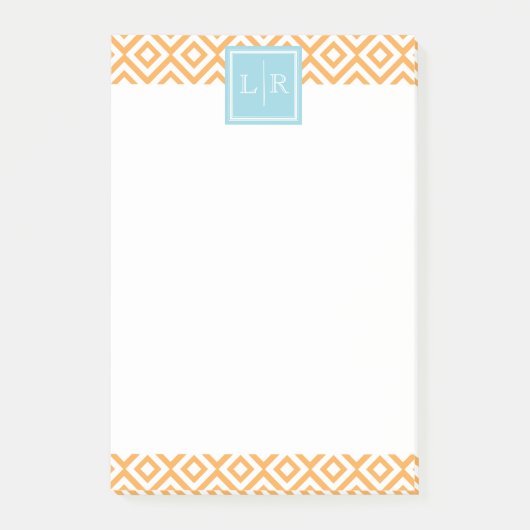 Oranje diamanten patroon en monogram post-it® notes (Voorkant)