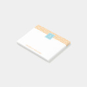 Oranje diamantpatroon en Aqua Monogram Post-it® Notes (Schuin)