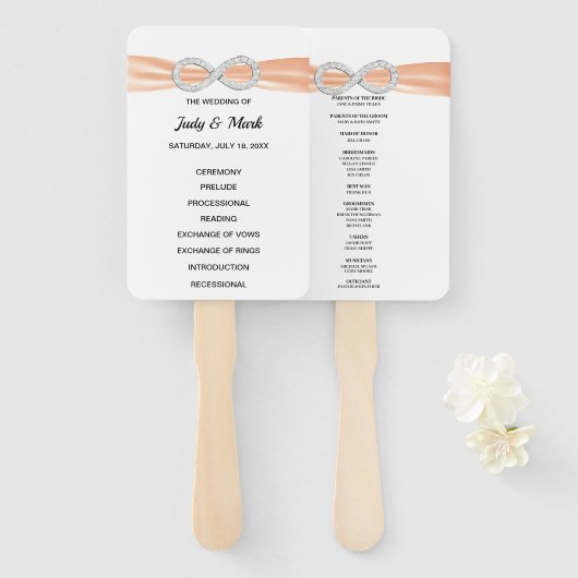 Oranje Diamond Infinity Trouwprogramma Fans Handwaaier (Voorkant en achterkant)