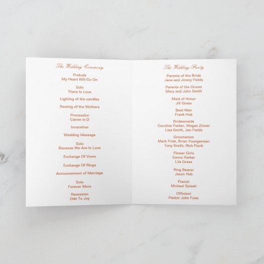 Oranje Diamond Infinity Wedding Program Card Programma (Binnen)