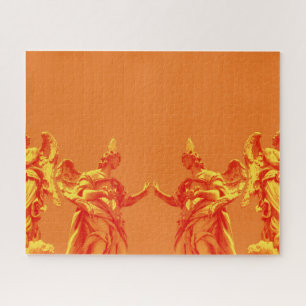 Oranje digitale kleurenkunst met beeldhouwwerken legpuzzel