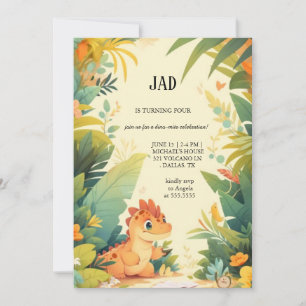 oranje dinosaurus verjaardagsuitnodiging kaart