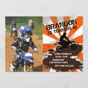 Oranje Dirt Bike verjaardagsuitnodiging Kaart