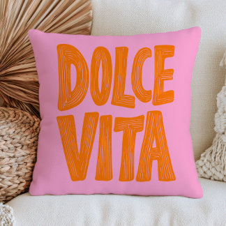 Oranje Dolce Vita op Pastelroze Modern Italiaans Kussen