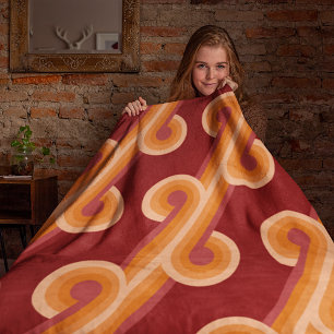 Oranje Donker Maroon Rood Retro Cirkels Kunst Patr Fleece Deken