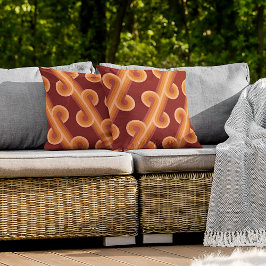 Oranje donkere maroon rode retro cirkels kunstpatr buitenkussen