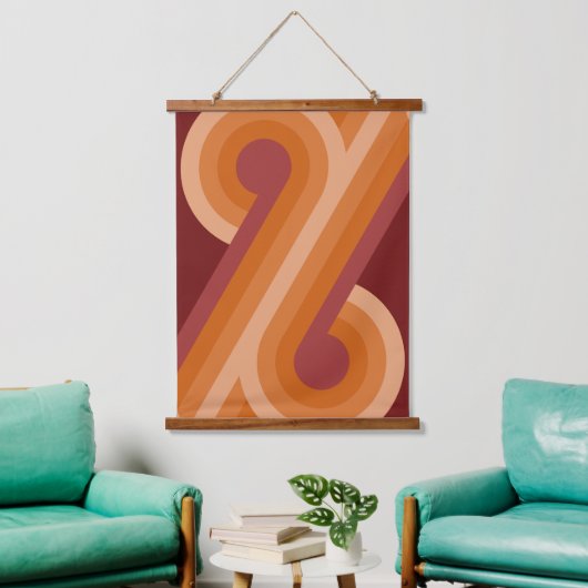 Oranje donkere maroon rode retro cirkels kunstpatr hangend wandkleed (Woonkamer)