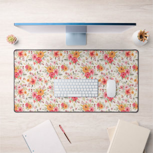 Oranje Doodle Garden Flower Pattern Bureaumat