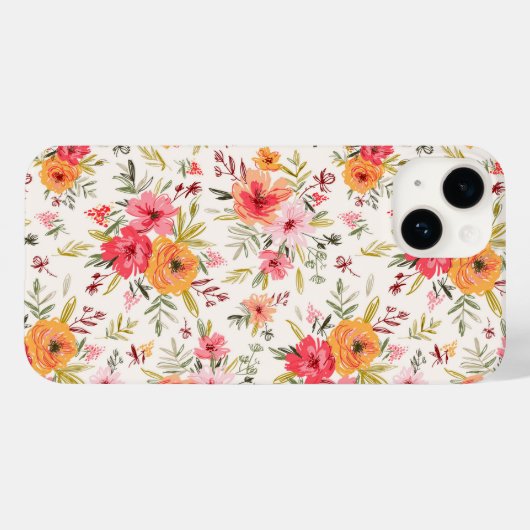 Oranje Doodle Garden Flower Pattern Case-Mate iPhone Case (Achterkant (horizontaal))