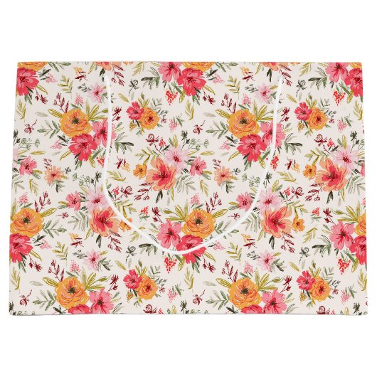 Oranje Doodle Garden Flower Pattern Groot Cadeauzakje (Voorkant)