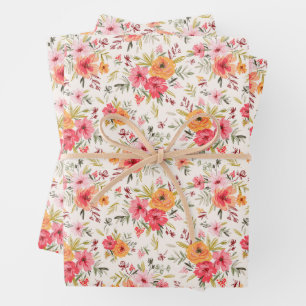 Oranje Doodle Garden Flower Pattern Inpakpapier Vel