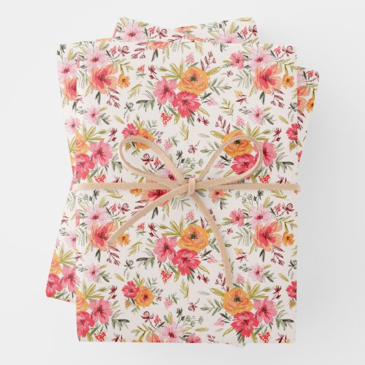 Oranje Doodle Garden Flower Pattern Inpakpapier Vel (In situ)