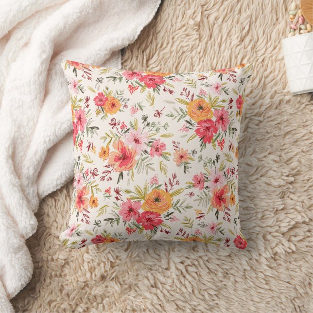 Oranje Doodle Garden Flower Pattern Kussen (Deken)