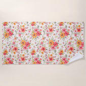 Oranje Doodle Garden Flower Pattern Strandlaken (Voorkant)