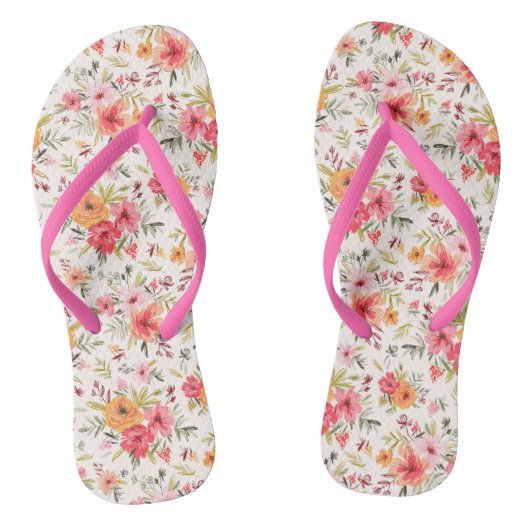 Oranje Doodle Garden Flower Pattern Teenslippers (Voetbed)