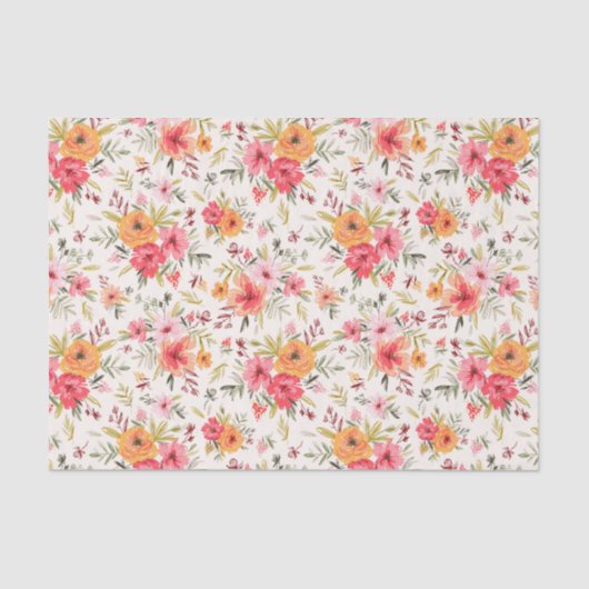 Oranje Doodle Garden Flower Pattern Tissuepapier (Voorkant)