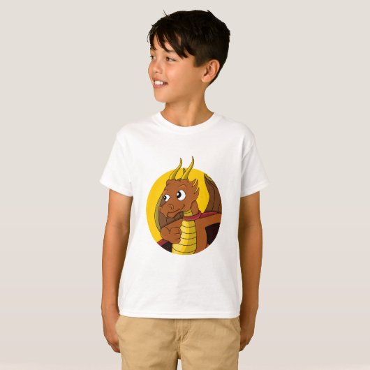 Oranje draak-cartoon T-shirt (Voorkant volledig)
