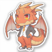 Oranje draak in een Suit-Sticker Sticker (Voorkant)