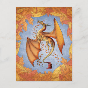 Oranje draak van de herfst Fantasy Art Briefkaart