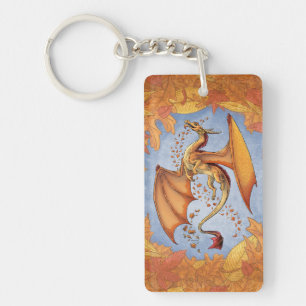 Oranje draak van de najaarse Natuur Fantasy Art Sleutelhanger
