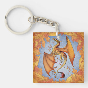Oranje draak van de najaarse Natuur Fantasy Art Sleutelhanger