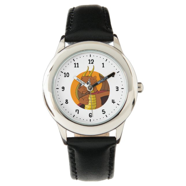 Oranje dragon cartoon horloge (Voorkant)