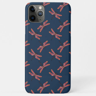 Oranje dragonfly-patroon op blauwe achtergrond iPhone 11 pro max hoesje