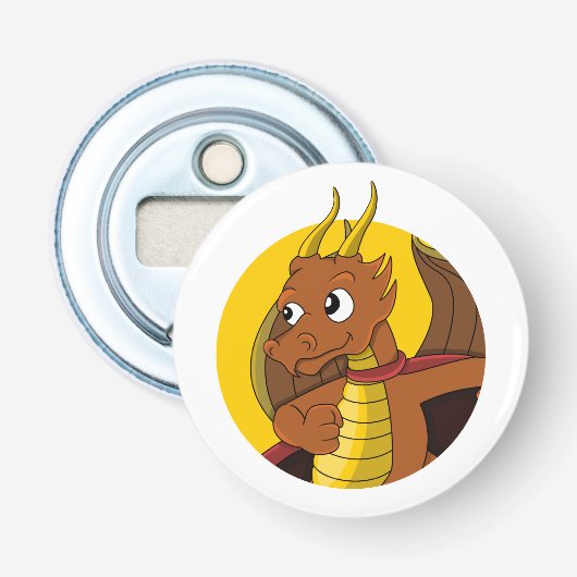Oranje drakencartoon button flesopener (Voorkant)