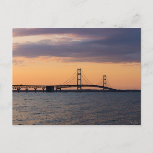 Oranje Dusk Mackinac Bridge Briefkaart (Voorkant)