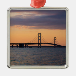 Oranje Dusk Mackinac Bridge Metalen Ornament