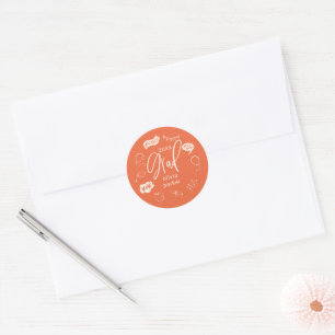 Oranje eigenzinnige doodle afstuderen partij gunst ronde sticker