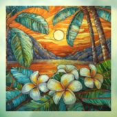 Oranje eiland zonsondergang Glas in lood kunst Raamsticker (Vel 3)